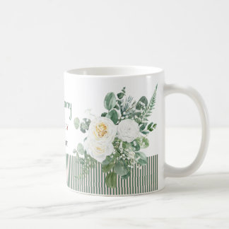 Personlig vit rosblommig mugg, elegant anpassning kaffemugg