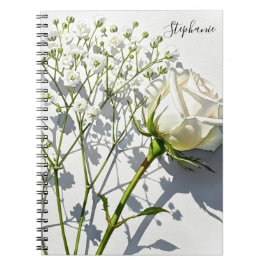 Personlig vit rosbloms-floral journal anteckningsb anteckningsbok