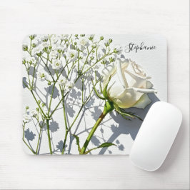 Personlig vit rosblomsduk på skrivbordet musmatta