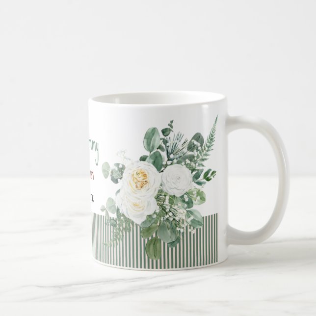 Personlig vit rosenblommig mugg, elegant anpassnin kaffemugg (Höger)