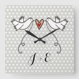 Personlig Vita Doves Bröllop Gift Acrylic Squa Fyrkantig Klocka