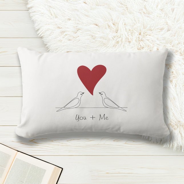 Personlig Vita moderna fåglar i Kärlek Red Heart Lumbarkudde (Skapare uppladdad)