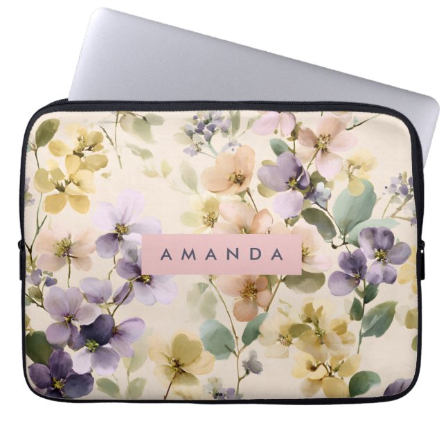 Personlig Vitaktig pastellfärgsblomma Laptop Fodral (Framsidan)
