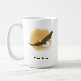 Personlig vitfläckig havsörn med orange bakgrund kaffemugg