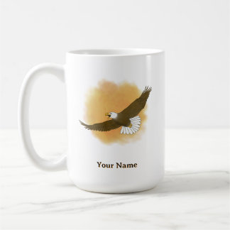 Personlig vitfläckig havsörn med orange bakgrund kaffemugg