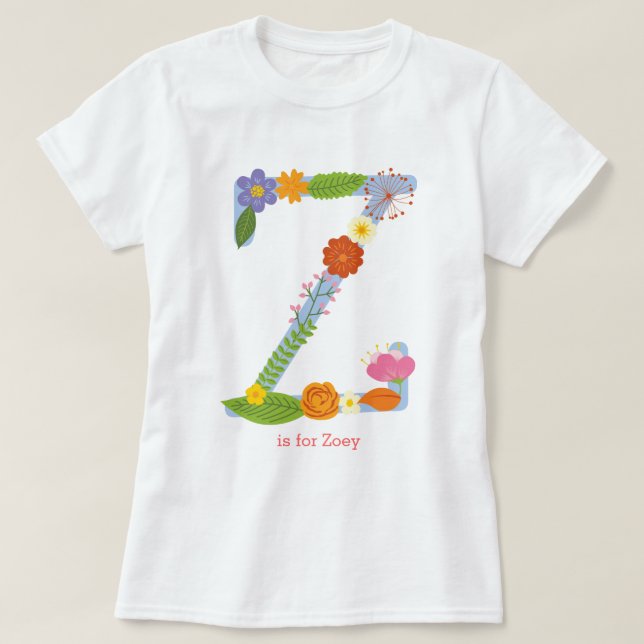 Personlig Vitmiskt blomstermonogram (Z) Tee Shirt (Design framsida)