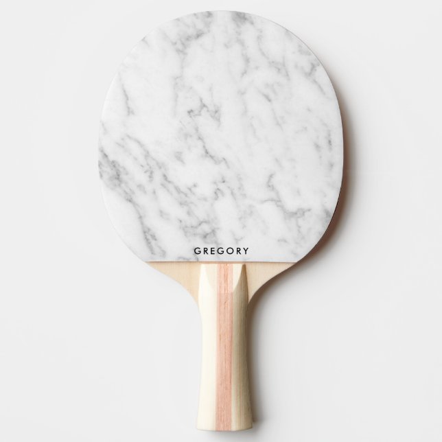 Personlig, vitt och grått marble monogram pingisracket (Framsidan)
