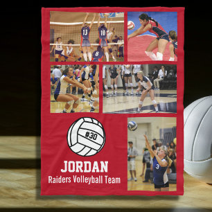 Personlig Volleyball 5 Photo Collage Namn Team# Fleecefilt