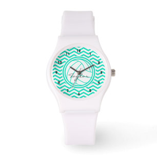 Personlig Volleyball; Aqua Grönt Chevron Armbandsur