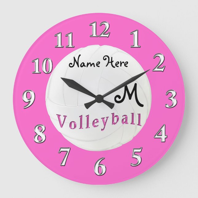 Personlig Volleyball Clock NAMN och MONOGRAM Stor Klocka (Framsida)