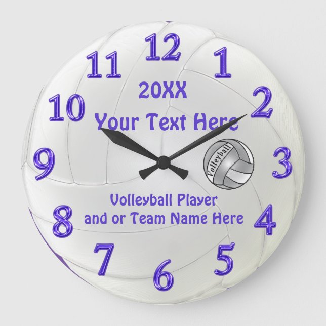 Personlig Volleyball-klockor med 3 textrutor Stor Klocka (Framsida)