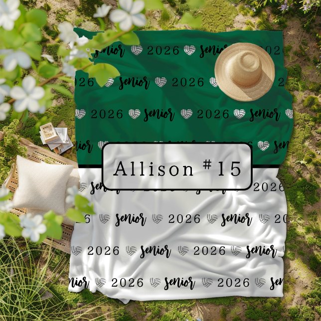 Personlig Volleyball Senior grönt och vit Fleecefilt (Skapare uppladdad)