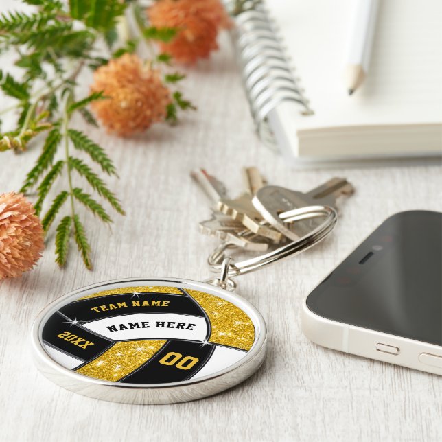 Personlig Volleyball Team presenter. Svarta och Gu Rund Silverfärgad Nyckelring (Sidan)