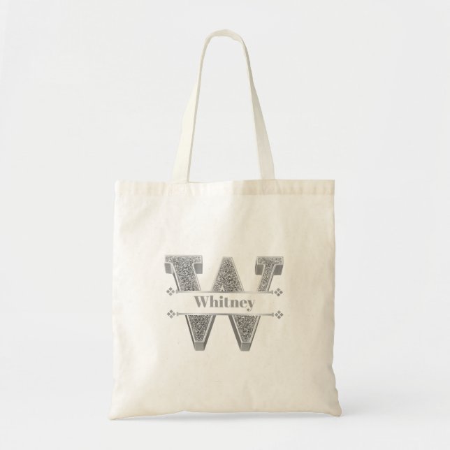 Personlig W Inledande Silver Monogram Ditt namn Tygkasse (Framsidan)