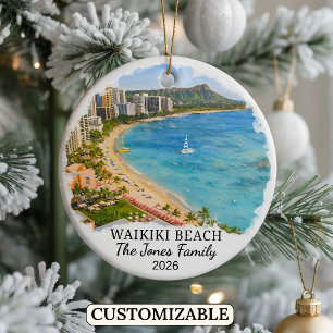 Personlig Waikiki Beach-ornament, Anpassad Hawaii Julgransprydnad Keramik