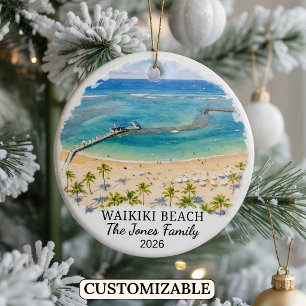 Personlig Waikiki Beach-ornament, Anpassad Hawaii Julgransprydnad Keramik
