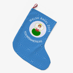 Personlig walesisk ängel Hannukafahlagga Stor Julstrumpa
