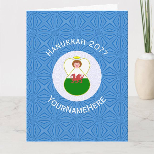 Personlig walesisk ängel Hanukkah-flagga Kort (Framsida)