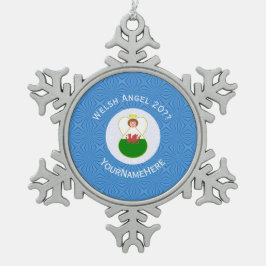 Personlig walesisk ängel Hanukkah-flagga Snöflinga Pewter Julgransprydnad