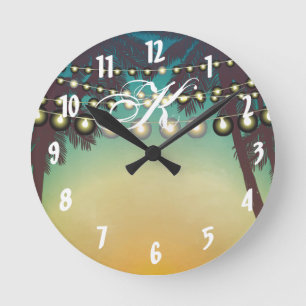 Personlig Wall Clock Beach Sunset Handflatan Träd Rund Klocka
