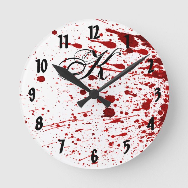 Personlig Wall Clock Blood Splatter Vampire Har Rund Klocka (Framsida)