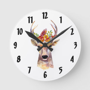 Personlig Wall Clock boho hjort Buck Head Browni Rund Klocka