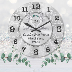Personlig Wall Clock Bröllop Gift, Love birds Stor Klocka