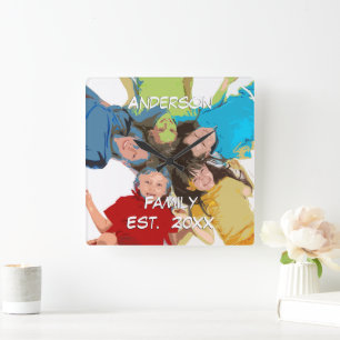 Personlig Wall Clock Family eller Couple's Photo Fyrkantig Klocka
