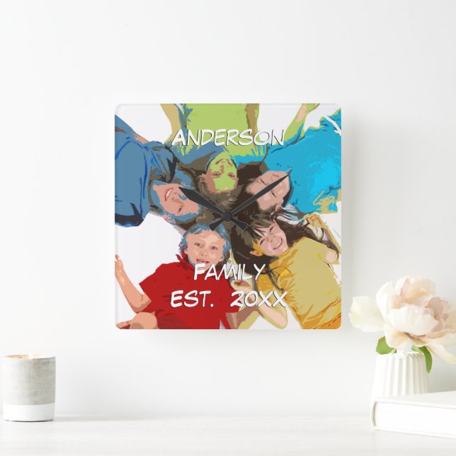 Personlig Wall Clock Family eller Couple's Photo Fyrkantig Klocka (Hem)