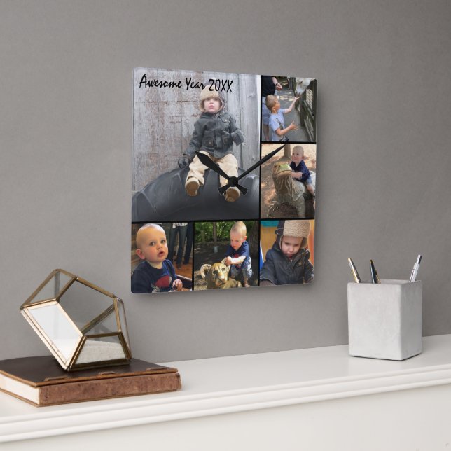 Personlig Wall Clock Family eller Couple's Photos Fyrkantig Klocka (Kontor)