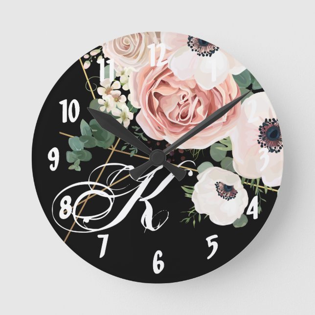 Personlig Wall Clock Geometric Garden Ro Blac Rund Klocka (Framsida)