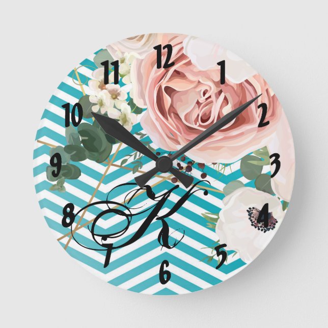 Personlig Wall Clock Geometric Ro Chevron Tea Rund Klocka (Framsida)