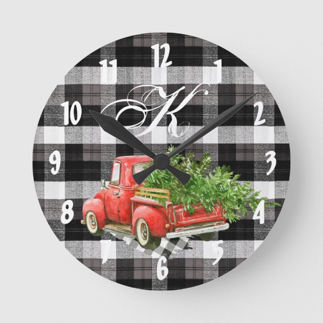 Personlig Wall Clock JULAFTON Lastbil Baffalo Plai Rund Klocka (Framsida)