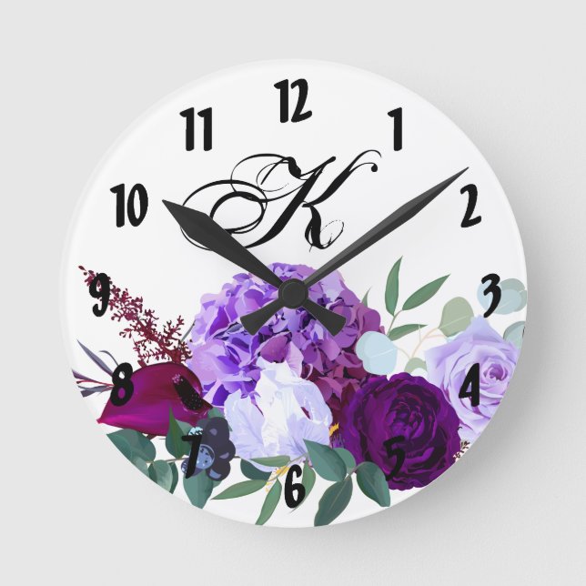 Personlig Wall Clock Lavender Hibiscus på Whi Rund Klocka (Framsida)