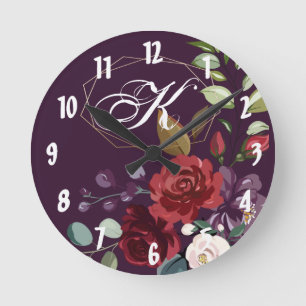 Personlig Wall Clock Plum Lila Ro Guld Geo Rund Klocka