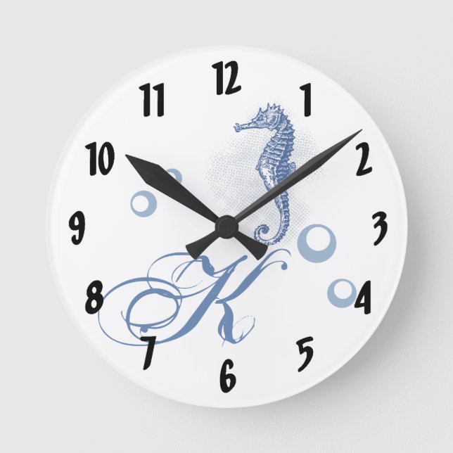 Personlig Wall Clock Seahorse Ocean Beach Vatten Rund Klocka (Framsida)