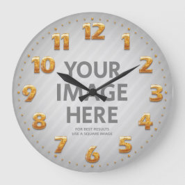 Personlig Wall Clocks Big Golden Numbers Photo Stor Klocka