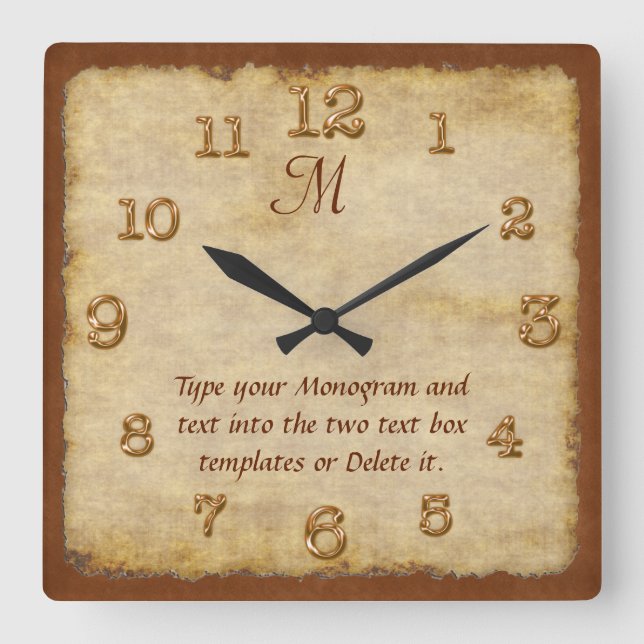 Personlig Wall Clocks DITT MONOGRAM och din text Fyrkantig Klocka (Framsida)