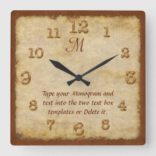Personlig Wall Clocks DITT MONOGRAM och din text Fyrkantig Klocka