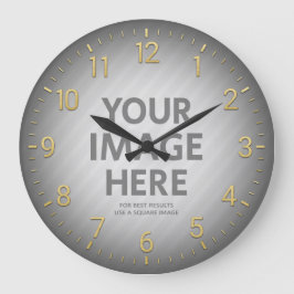 Personlig Wall Clocks Guld Numbers Round Photo Stor Klocka