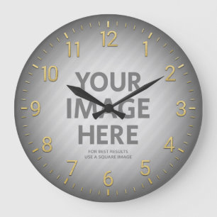 Personlig Wall Clocks Guld Numbers Round Photo Stor Klocka