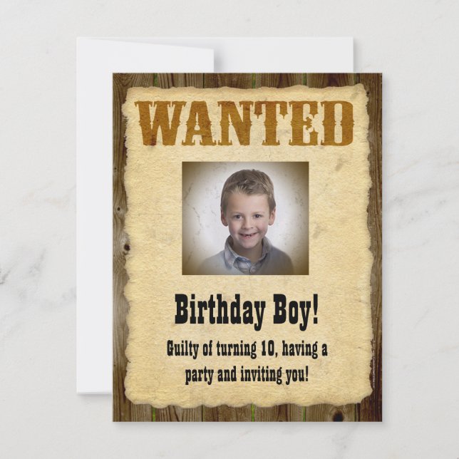 Personlig Wanted Poster, födelsedagsBandit Inbjudningar (Framsida)