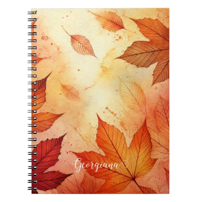 Personlig Warm Autumnal Watercolor Löv Anteckningsbok (Framsidan)