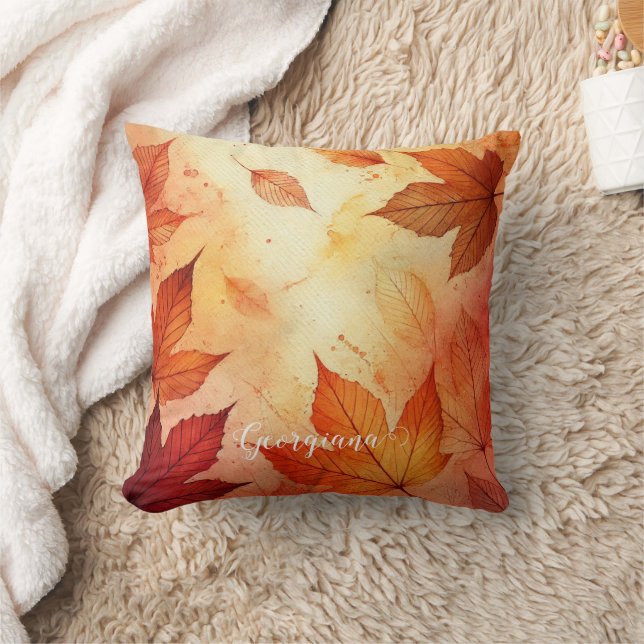 Personlig Warm Autumnal Watercolor Löv Kudde (Filt)