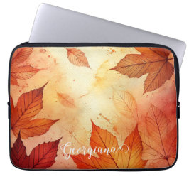 Personlig Warm Autumnal Watercolor Löv Laptop Fodral
