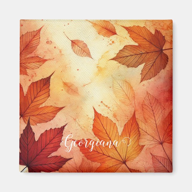 Personlig Warm Autumnal Watercolor Löv Magnet (Framsidan)