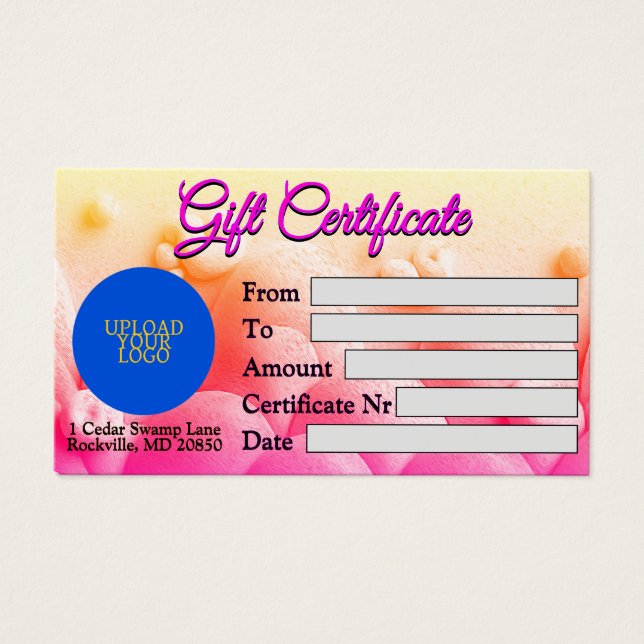 Personlig Warm Pastel Gift Certificate Visitkort (Framsidan)