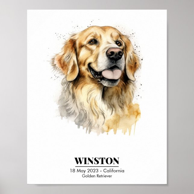 Personlig Watercolor Av Golden Retriever Poster (Framsidan)