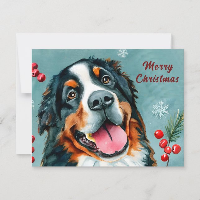 Personlig Watercolor Bernese Hund jul Julkort (Framsida)