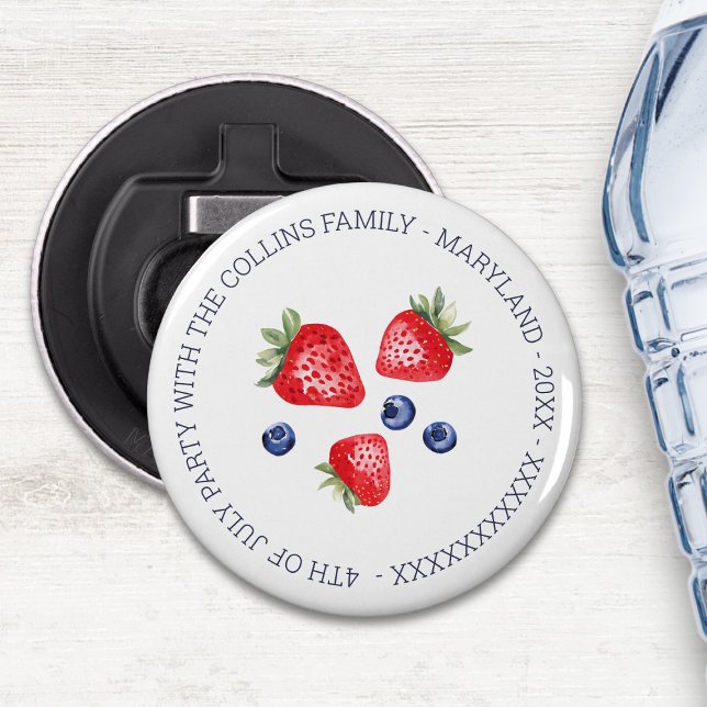 Personlig Watercolor Berries 4 juli Party Flasköppnare (Personalized Watercolor Berries 4th of July Party Bottle Opener)